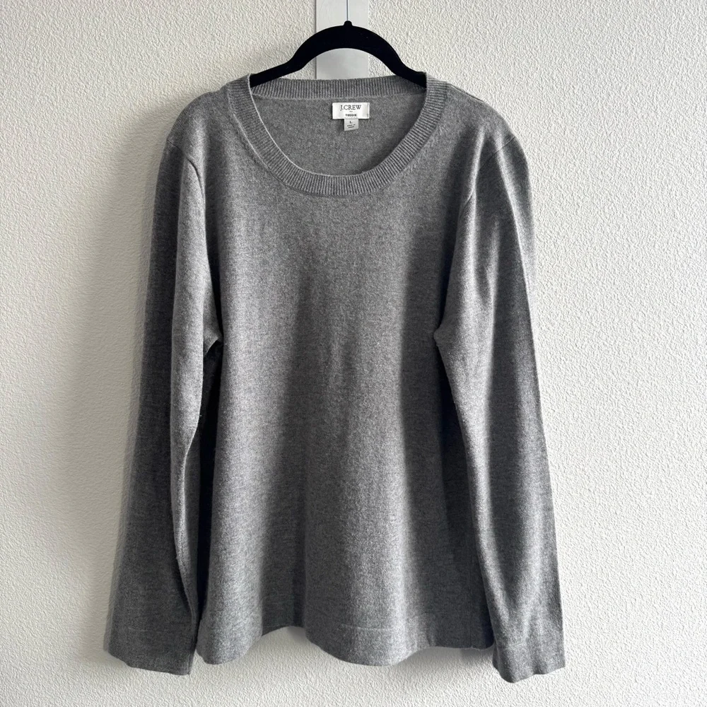 J. Crew Cotton-Wool Blend Teddie Sweater Grey Minimal Classic Fit Pullover